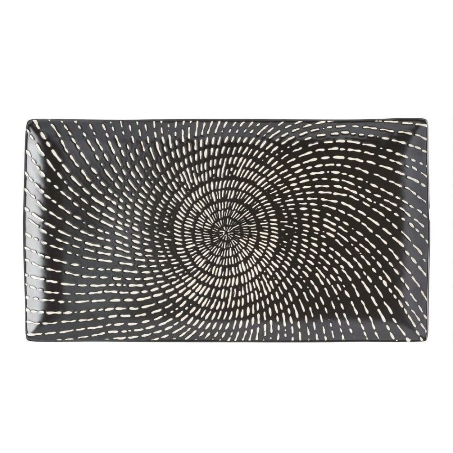 Serveware * | World Market Trilogy Rectangular Black And White Swirl Serving Platter