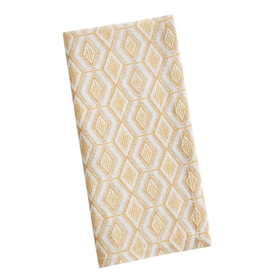 Table Linens * | World Market Yellow Diamond Printed Cotton Napkins Set Of 4