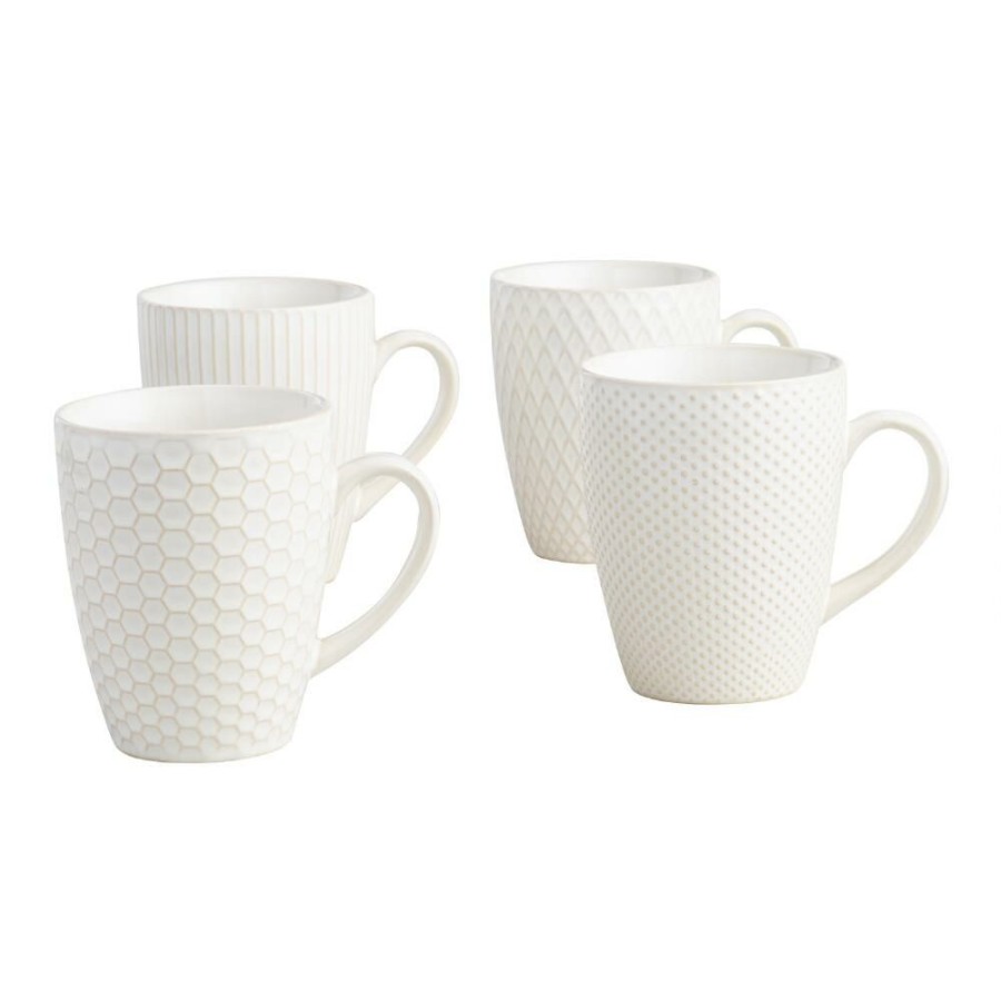 Drinkware * | World Market Avery White Textured Ceramic Mug Set Of 4