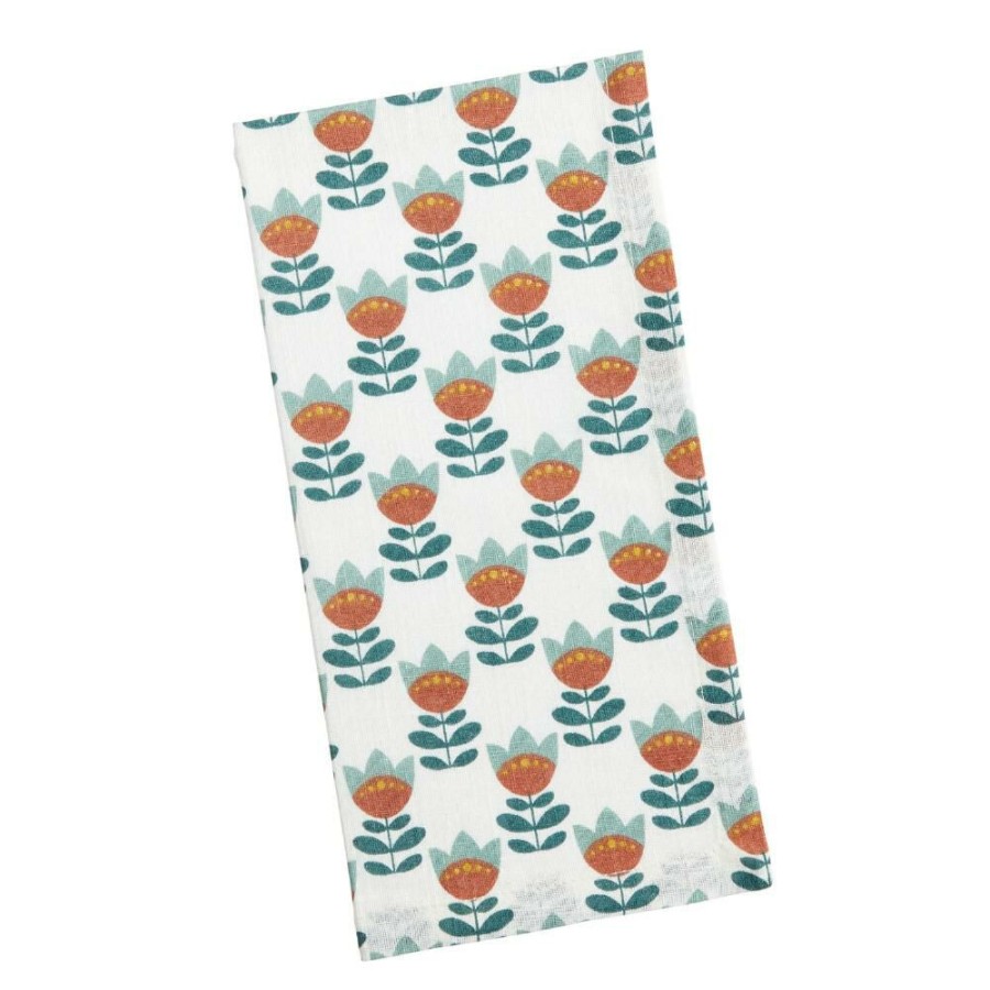 Table Linens * | World Market Ivory, Rust And Teal Abstract Floral Napkins Set Of 4