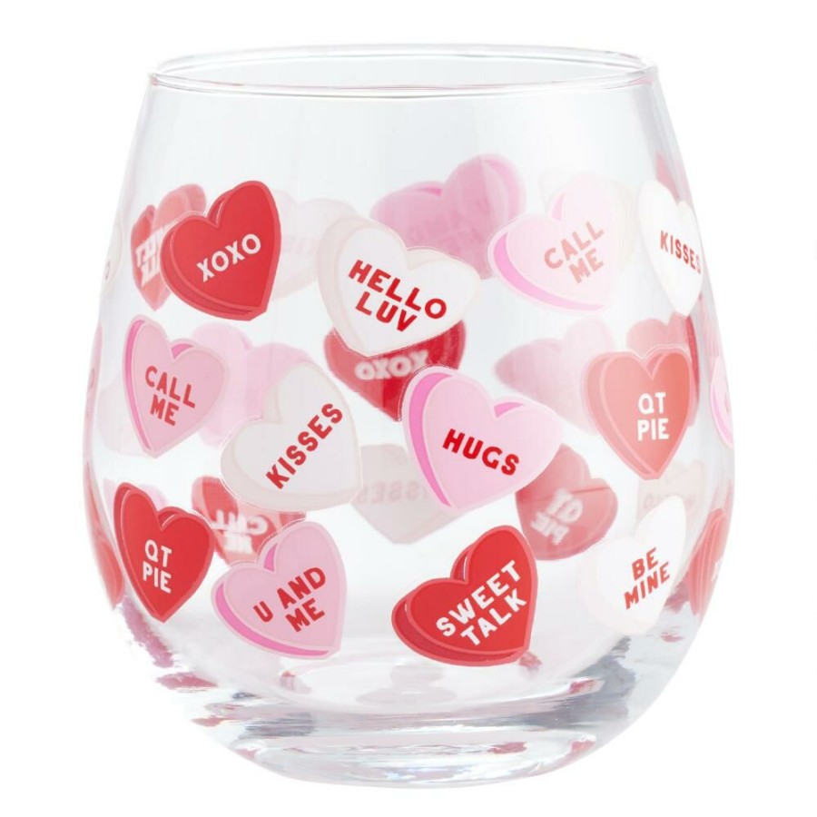 Drinkware * | World Market Red And Pink Candy Heart Stemless Wine Glass