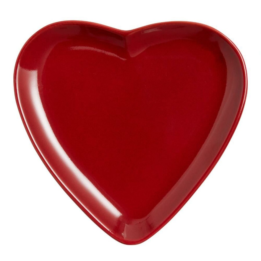 Dinnerware * | World Market Red Heart Shaped Reactive Glaze Appetizer Plate