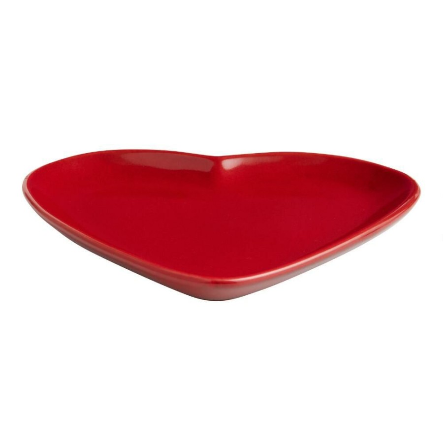 Dinnerware * | World Market Red Heart Shaped Reactive Glaze Appetizer Plate