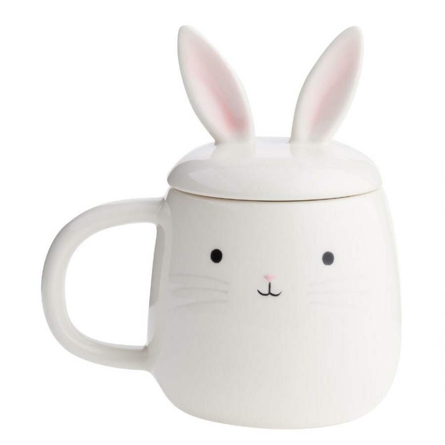 Drinkware * | World Market White Bunny Ears Mug With Lid