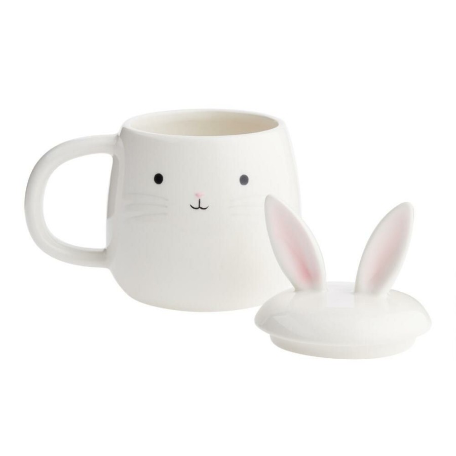 Drinkware * | World Market White Bunny Ears Mug With Lid