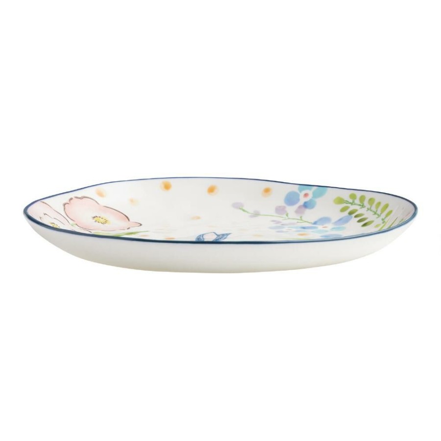 Dinnerware * | World Market Multicolor Floral Bunny Hand Painted Salad Plate