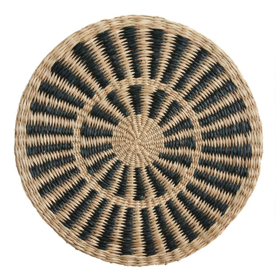 Table Linens * | World Market Round Natural And Black Woven Fiber Placemat