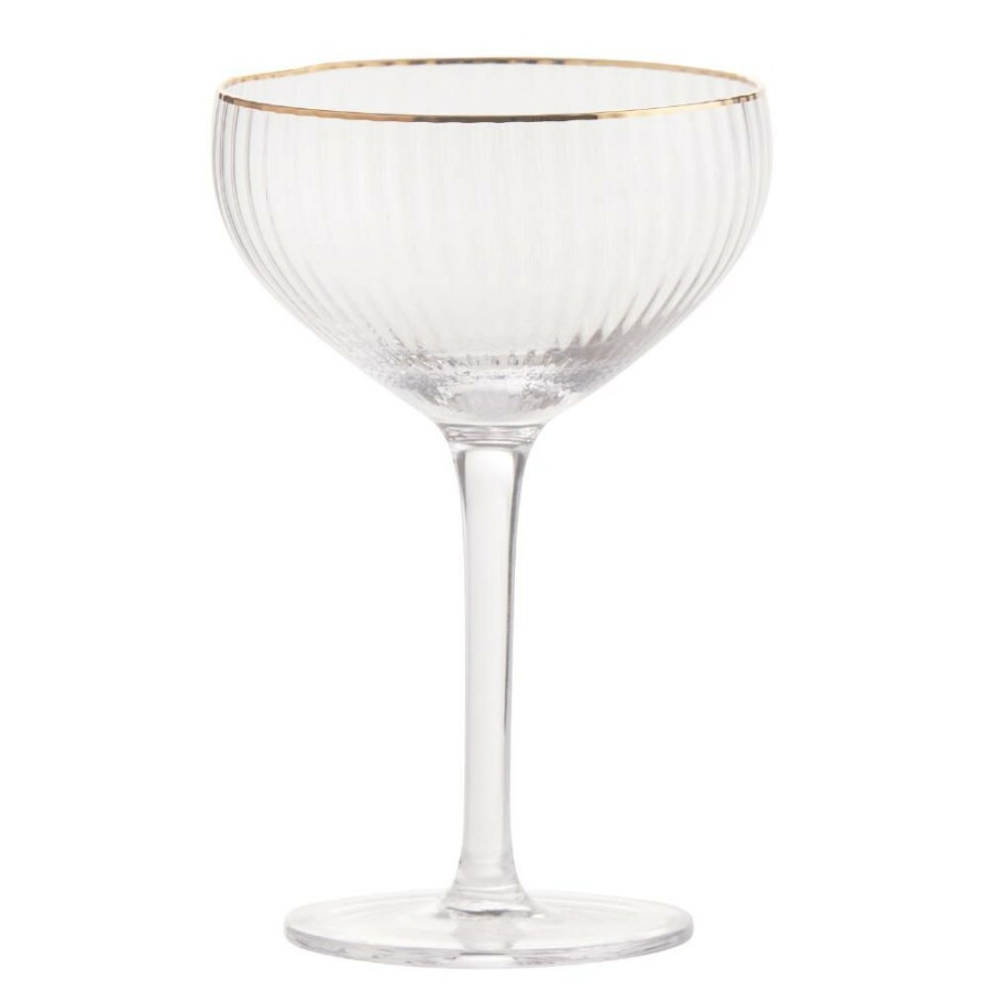 Drinkware * | World Market Gold Rim Ribbed Coupe Glass