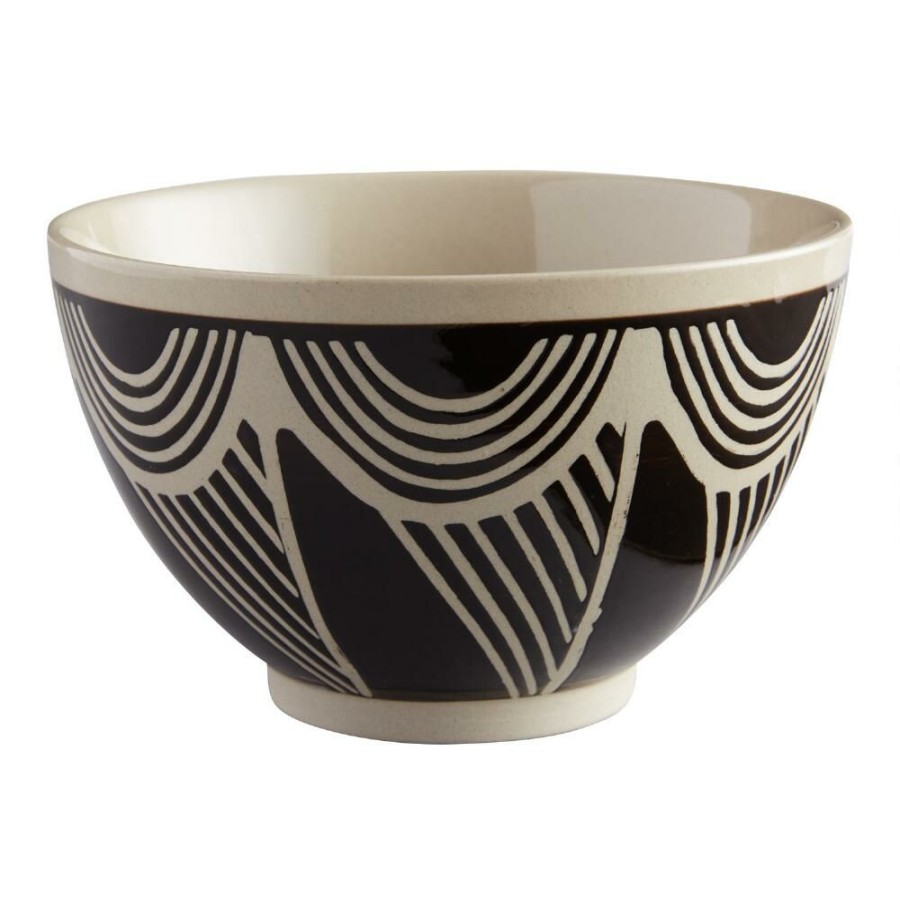 Dinnerware * | World Market Black And Sand Two Row Wax Resist Noodle Bowl