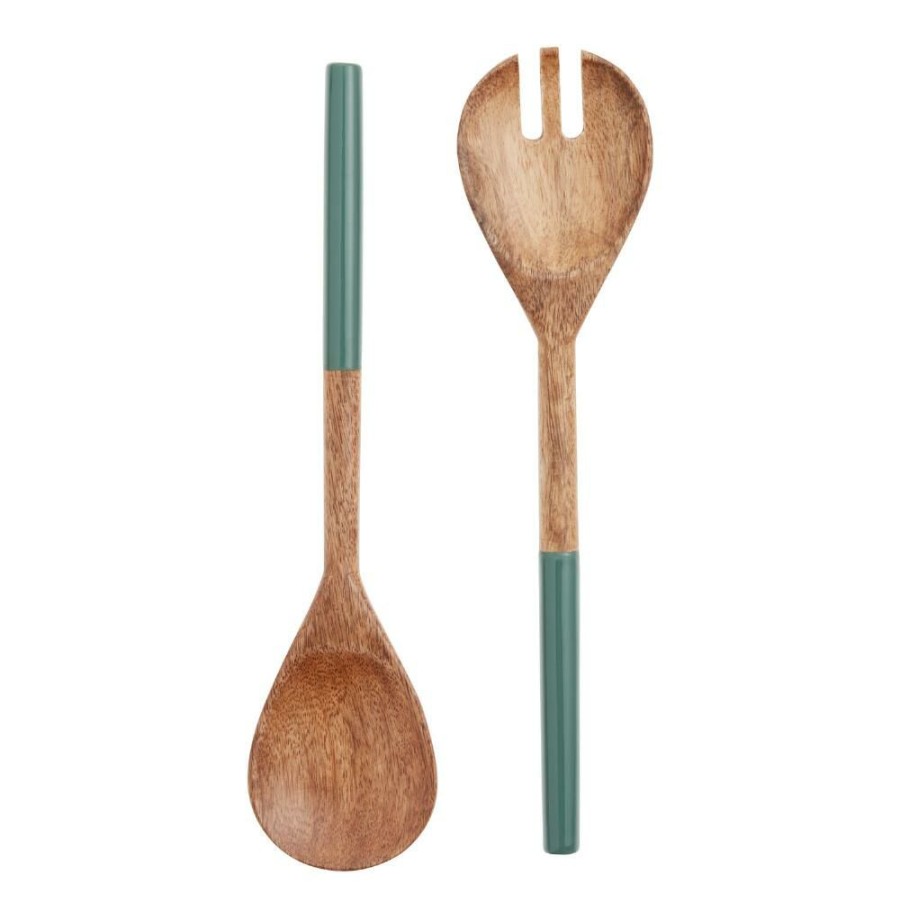 Flatware * | World Market Harvest Green Enamel Wood Salad Servers 2 Piece Set