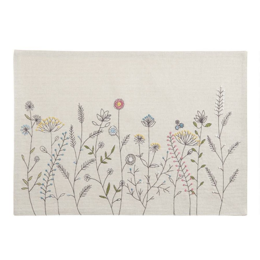 Table Linens * | World Market Natural Multicolor Embroidered Floral Placemat