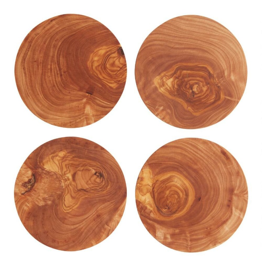 Bar * | World Market Round Olive Wood Coasters 4 Pack