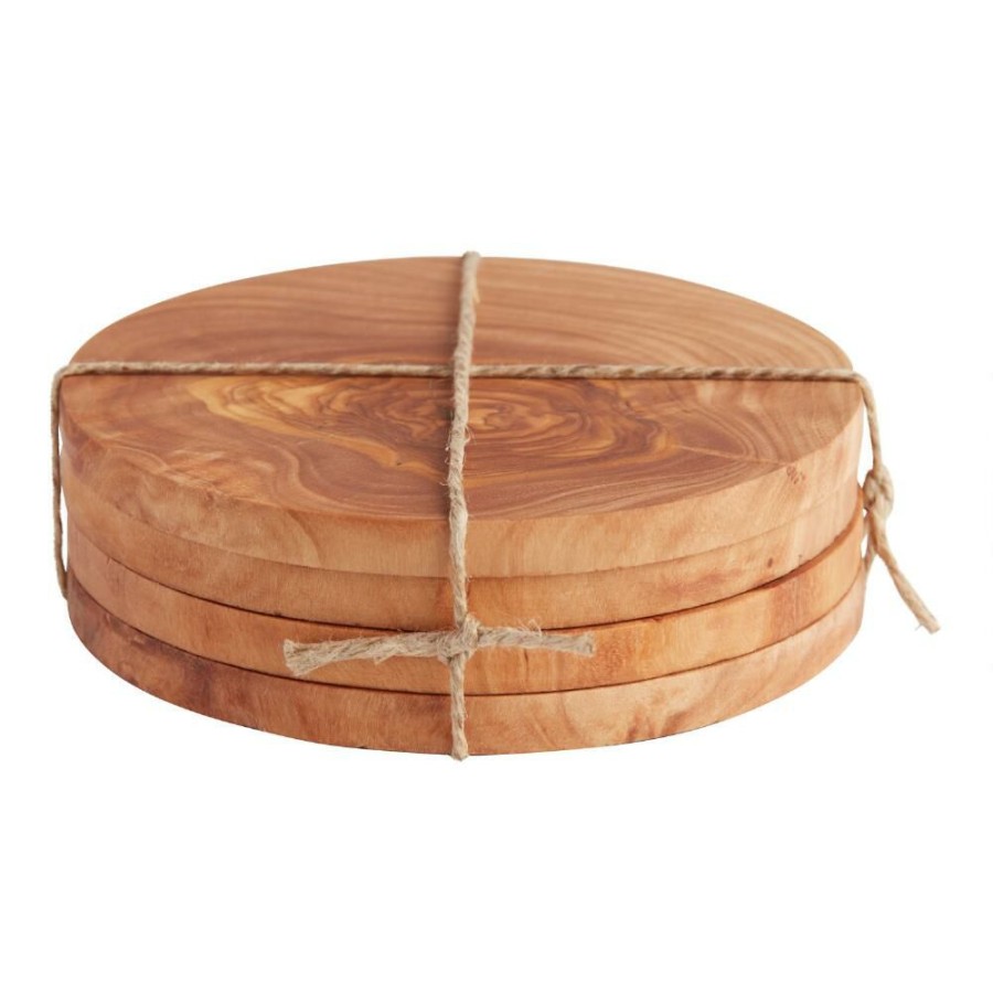 Bar * | World Market Round Olive Wood Coasters 4 Pack