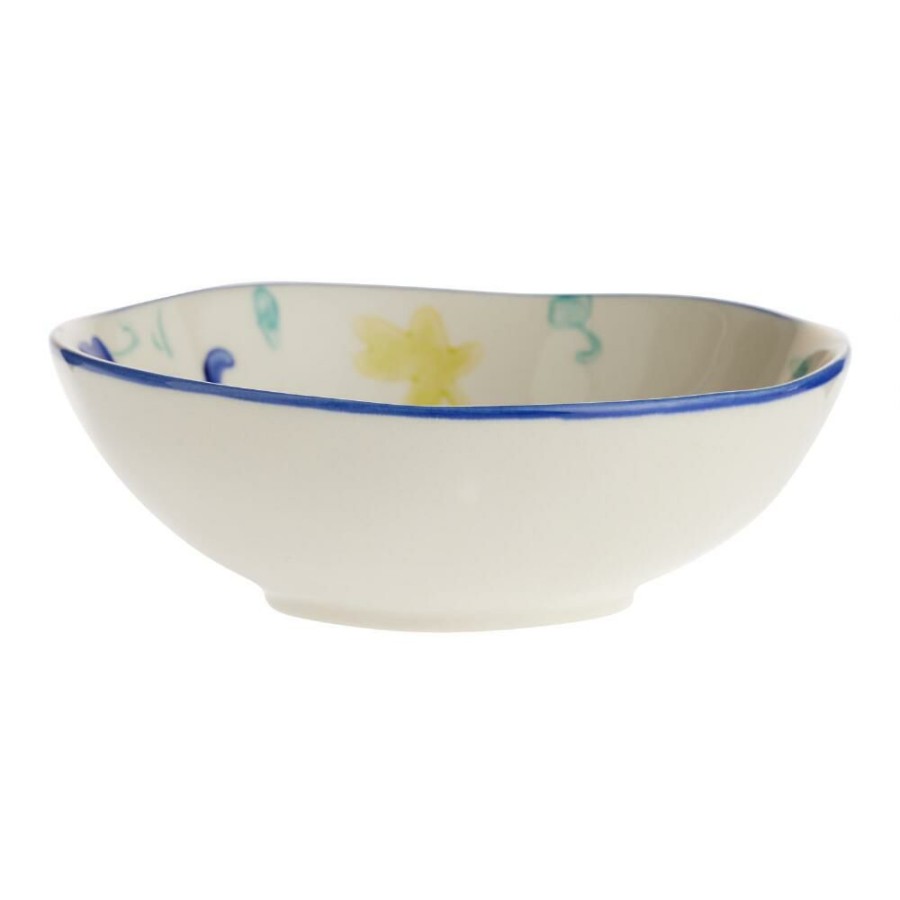 Dinnerware * | World Market Blue And Aqua Floral Hand Painted Soup Bowl