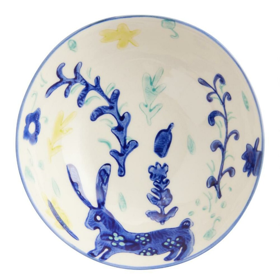 Dinnerware * | World Market Blue And Aqua Floral Hand Painted Soup Bowl