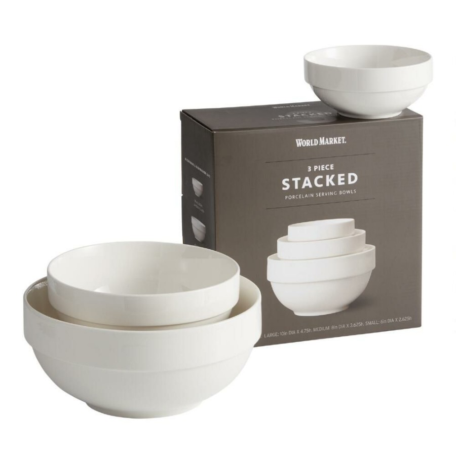 Serveware * | World Market Natural White Porcelain Stacked 3 Piece Serving Bowl Set