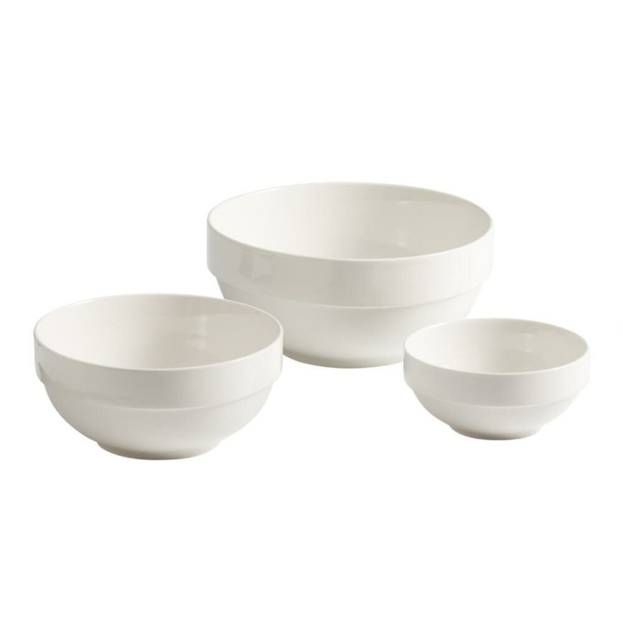 Serveware * | World Market Natural White Porcelain Stacked 3 Piece Serving Bowl Set