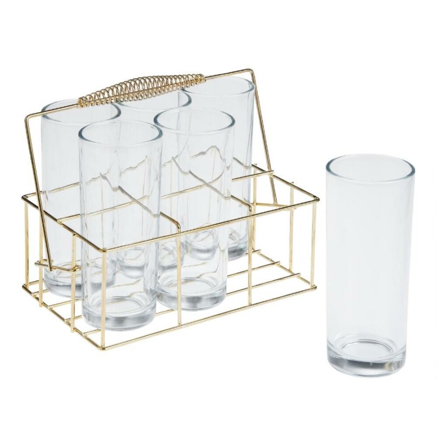 Drinkware * | World Market Gold Wire Drink Caddy With Glasses 6 Piece Set